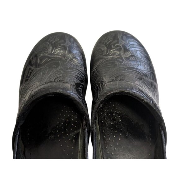 Dansko Womens 10 Clogs Cabrio Tool Black Leather Slip Resistant Nurse Paisley - Picture 3 of 11